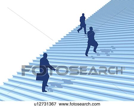 Stock Illustration - Three businessmen stepping on stairs. Fotosearch
