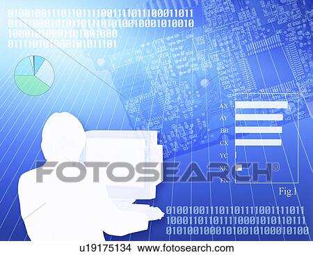 view of a man and a computer circuit View Large Illustration Stock Illustration - view of a man and a computer circuit. Fotosearch