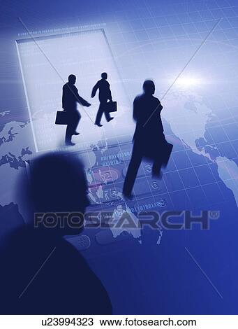 Drawing - View of businessmen walking. Fotosearch