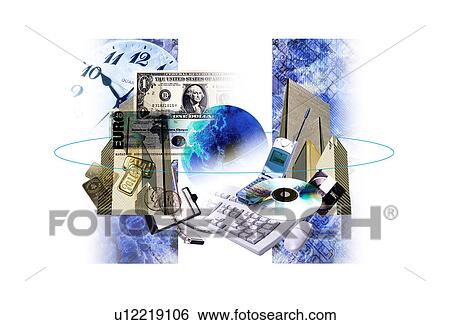 Stock Illustration - View of electronic devices and globe (digital composite). Fotosearch