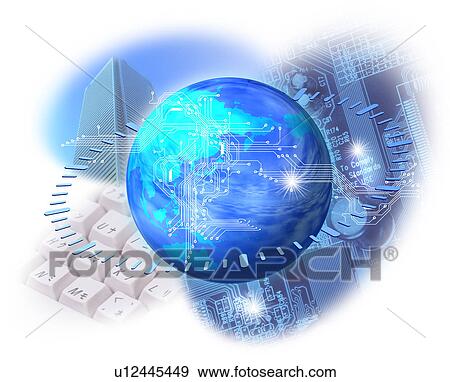 View of electronic devices and globe (digital composite) View Large Illustration Stock Illustration - View of electronic devices and globe (digital composite). Fotosearch
