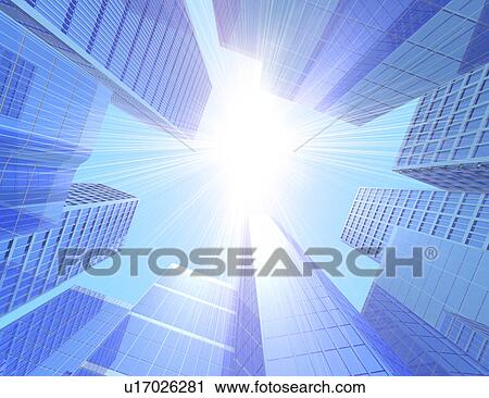 View of skyscrapers (digital composite) View Large Illustration Clip Art - View of skyscrapers (digital composite). Fotosearch