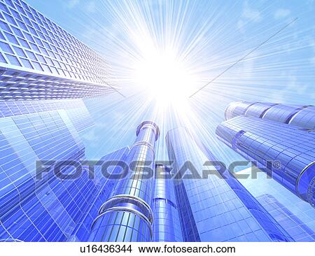 Stock Illustration - View of skyscrapers (digital composite). Fotosearch