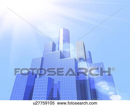 Stock Illustration - View of skyscrapers (digital composite). Fotosearch