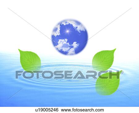 Stock Illustration - Close-up of leaves and a globe (digital composite). Fotosearch