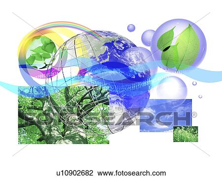 Collage of sphere and tree View Large Illustration Drawing - Collage of sphere and tree. Fotosearch