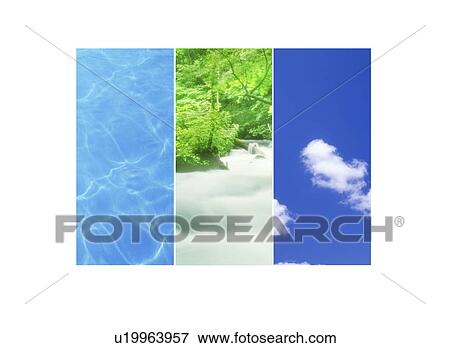 Stock Illustration - Collage of water and sky. Fotosearch