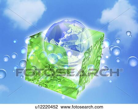 Drawing - View of a bubble in a box (digital composite). Fotosearch