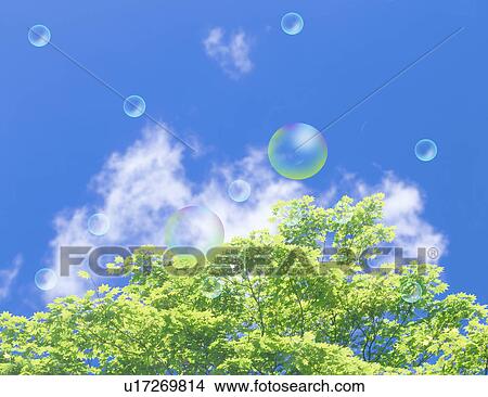 Stock Illustration - View of bubbles and trees (digital composite). Fotosearch