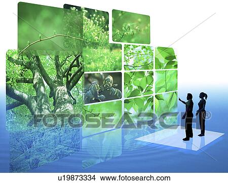 Stock Illustration - View of green leaves on branches and trees (digital composite). Fotosearch