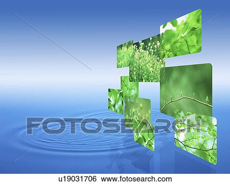 Stock Illustration - View of green leaves on branches (digital composite). Fotosearch