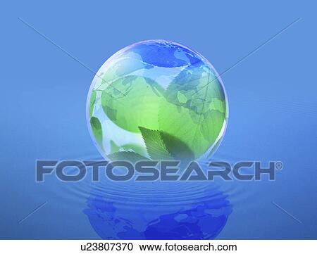 Clipart - View of leaves inside a bubble (digital composite). Fotosearch