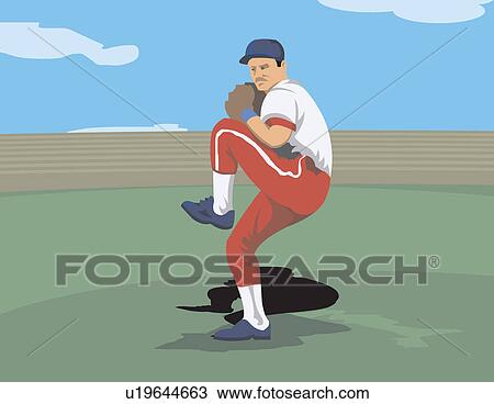 Drawing - Baseball pitcher in his wind-up. Fotosearch