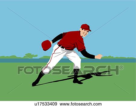 Baseball player standing in a stadium View Large Illustration Stock Illustration - Baseball player standing in a stadium. Fotosearch