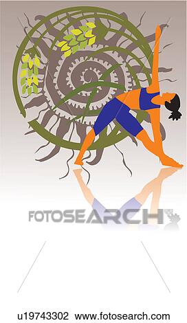 Collage with a woman doing yoga in the foreground View Large Illustration Drawing - Collage with a woman doing yoga in the foreground. Fotosearch
