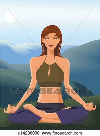 Clipart - Front view of a woman doing yoga. Fotosearch