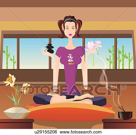 Stock Illustration - Front view of a woman exercising indoor. Fotosearch