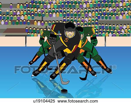 Stock Illustration - Front view of hockey players prepared for a face off. Fotosearch