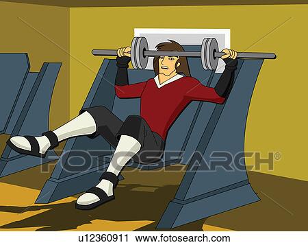 Clip Art - Man lifting weights in a gym. Fotosearch