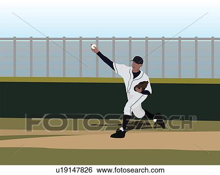 Pitcher throwing a baseball View Large Illustration Stock Illustration - Pitcher throwing a baseball. Fotosearch