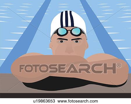 Drawing - Swimmer on the edge of the pool. Fotosearch