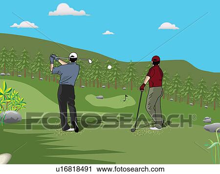 Clip Art - Two men playing golf. Fotosearch
