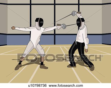 Stock Illustration - Two people fencing. Fotosearch