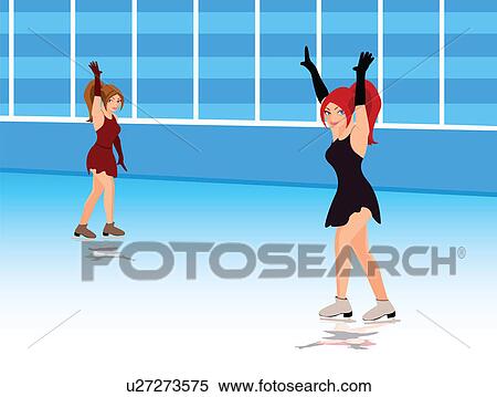 Two women ice skating View Large Illustration Stock Illustration - Two women ice skating. Fotosearch