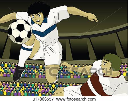 Stock Illustration - Two young men competing in a soccer game. Fotosearch