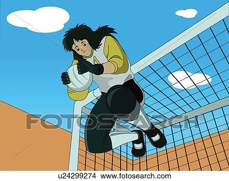 Young goalie with a soccer ball View Large Illustration Stock Illustration - Young goalie with a soccer ball. Fotosearch