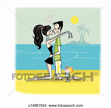 Couple kissing on a beach View Large Illustration Stock Illustration - Couple kissing on a beach. Fotosearch