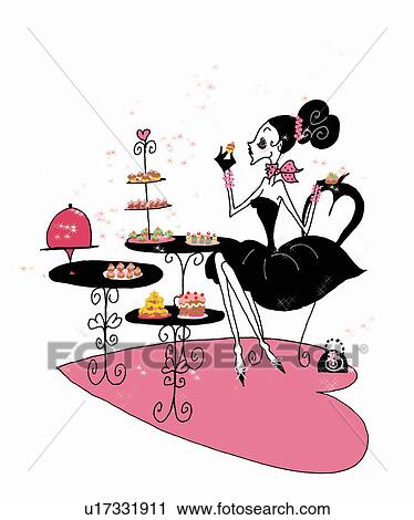 Clip Art - Woman eating sweets. Fotosearch