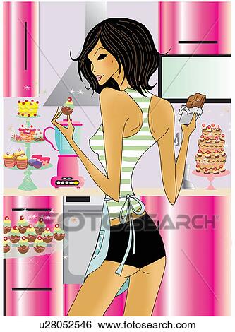 Stock Illustration - Woman eating sweets. Fotosearch