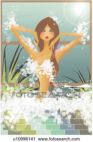 Woman taking a bubble bath View Large Illustration Clip Art - Woman taking a bubble bath. Fotosearch