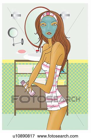 Stock Illustration - Woman with facial mud. Fotosearch