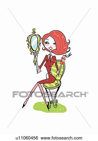 Young woman looking into mirror View Large Illustration Stock Illustration - Young woman looking into mirror. Fotosearch