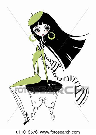 Stock Illustration - Young woman wearing hat and scarf. Fotosearch