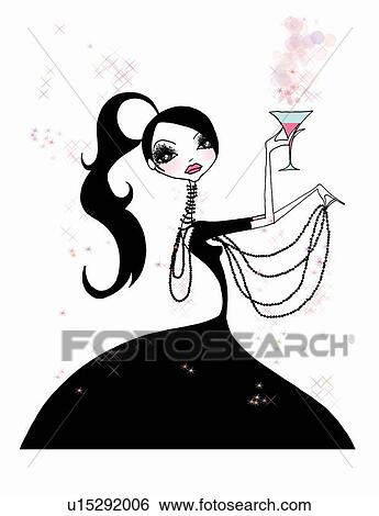 Young woman with a martini View Large Illustration Stock Illustration - Young woman with a martini. Fotosearch