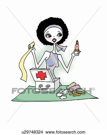 Young woman with emergency medical kit View Large Illustration Stock Illustration - Young woman with emergency medical kit. Fotosearch