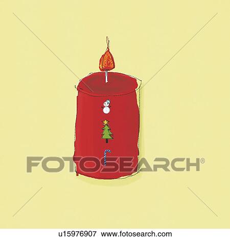 A Red Christmas Candle View Large Illustration Stock Illustration - A Red Christmas Candle. Fotosearch