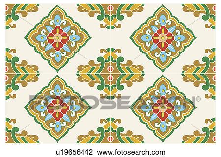 Classical floral pattern with vibrant color View Large Illustration Drawing - Classical floral pattern with vibrant color. Fotosearch