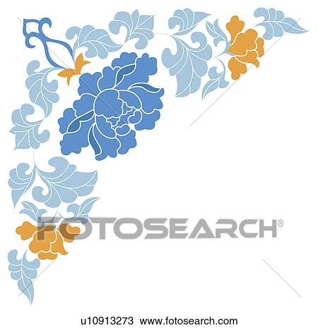 Drawing - Picture frame with floral pattern of Chinese style. Fotosearch