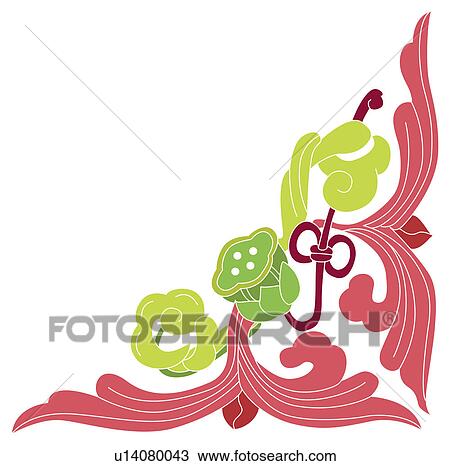 Drawing - Picture frame with floral pattern of Chinese style. Fotosearch