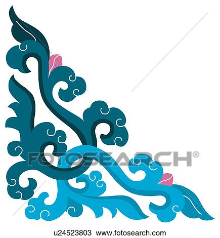 Drawing - Picture frame with floral pattern of Chinese style. Fotosearch