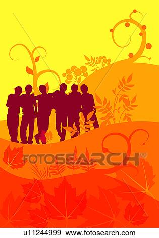Silhouette of a groupe of people with floral pattern in background View Large Illustration Stock Illustration - Silhouette of a groupe of people with floral pattern in background. Fotosearch