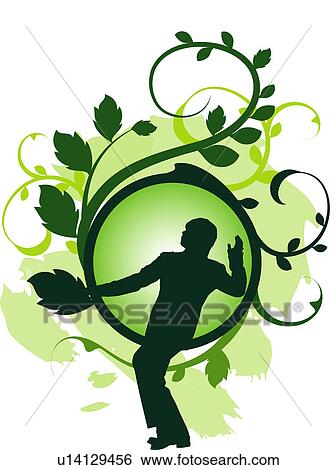 Stock Illustration - Silhouette of a man gesturing with vines in background. Fotosearch