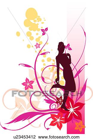 Drawing - Silhouette of a with wearing hign heels with flowers and vines in background. Fotosearch