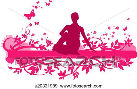 Silhouette of a woman doing yoga with floral pattern in background View Large Illustration Stock Illustration - Silhouette of a woman doing yoga with floral pattern in background. Fotosearch
