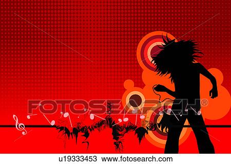Silhouette of a woman listening music and dancing View Large Illustration Drawing - Silhouette of a woman listening music and dancing. Fotosearch
