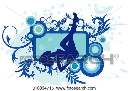 Stock Illustration - Silhouette of a woman lying on back with feets up, floral pattern in background. Fotosearch